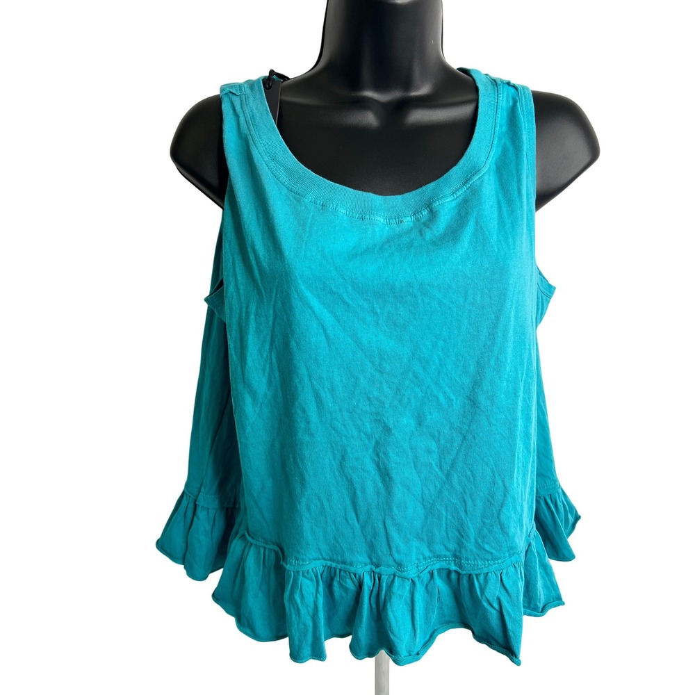 Buffalo David Bitton Ruffle Hem Tank‎ Top Turquoise Sleeveless Blouse